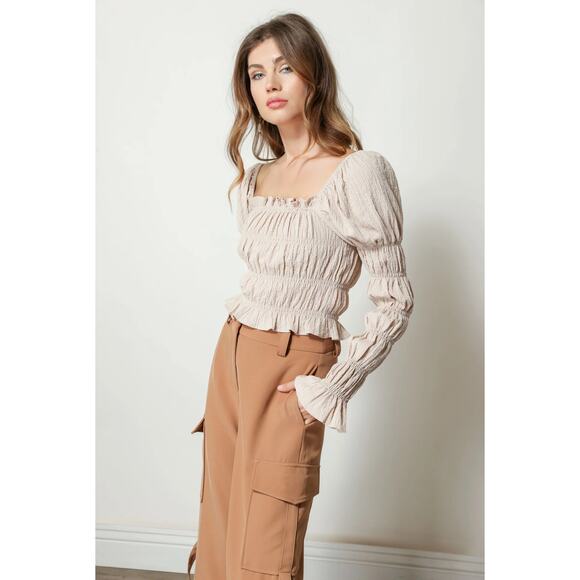 NWT! Line & Dot Pippa Smocked Victorian Top in Taupe - Size Small - Picture 4 of 8